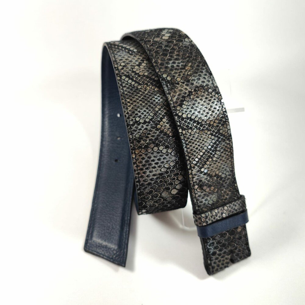 Ceinture reversible femme Motif "python" Taupe / Bleu nuit